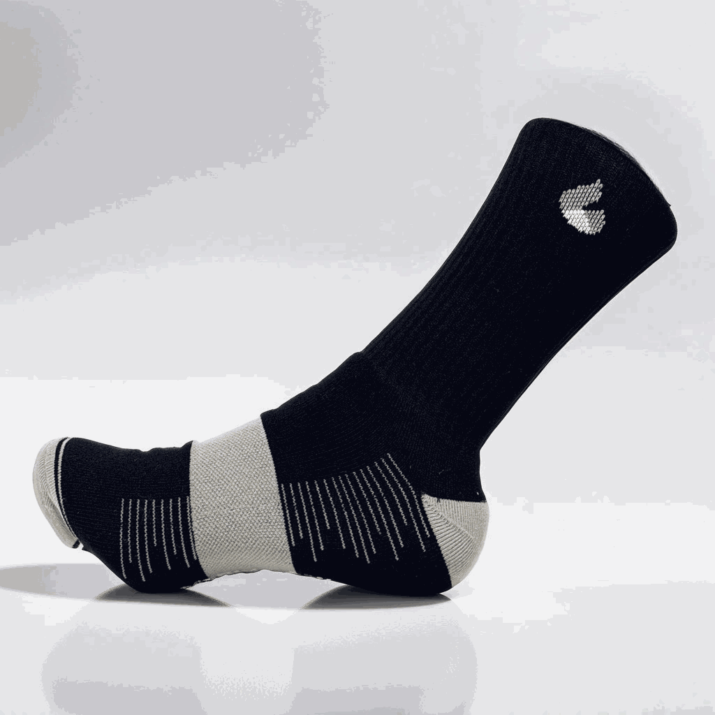 black and grey crew lite tennis socks with mesh for summer ventilation