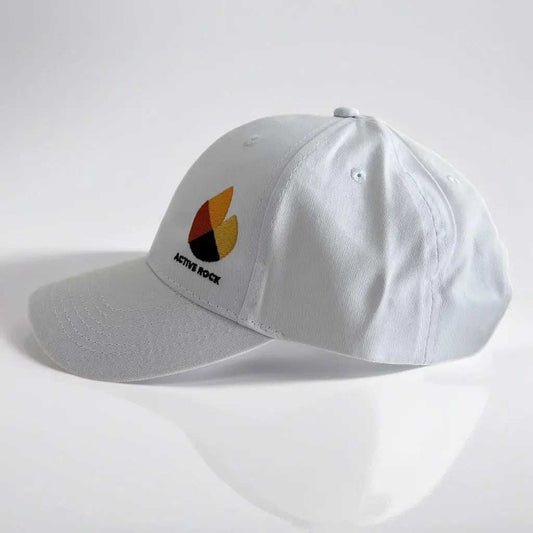 White Active Rock Classic Cap with 6-panel stretch design and embroidered ventilation holes