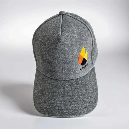 grey Active Rock 5-panel stretch cap with adjustable strap and logo, breathable and comfortable design